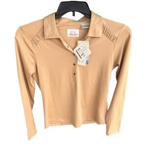 EP PRO Tour Tech long sleeve gold tan golf polo UV protection vintage NWT Sz S